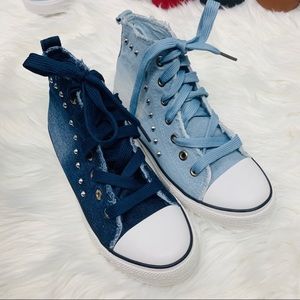 DARK DENIM STUDDED HIGH TOPS